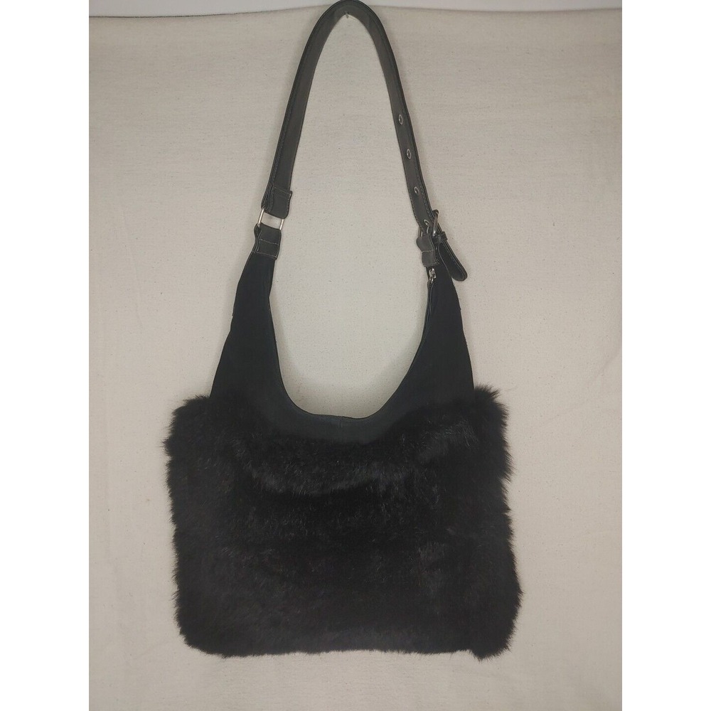 100% RECYCLED Fur, Leather & Suede 15x13 Handmade Shoulder bag Black Purse A67‎